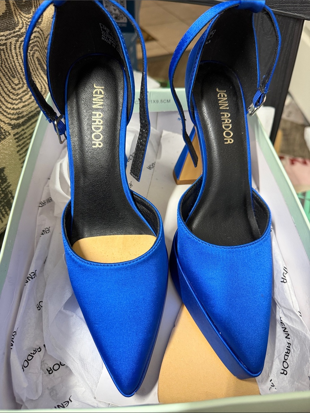 Jenn Ardor Satin Pointed Toe Ankle Strap Heels - Blue